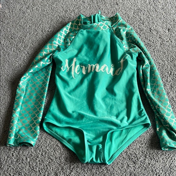 Cat & Jack Teal Mermaid Rashguard Swim Set with Skirt - Picture 2 of 10